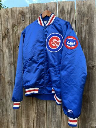 Vintage Rare Made In Usa Starter Chicago Cubs Satin Jacket Size L