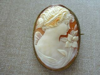 Antique Art Nouveaux Carved Cameo Lady Portrait Pin Brooch