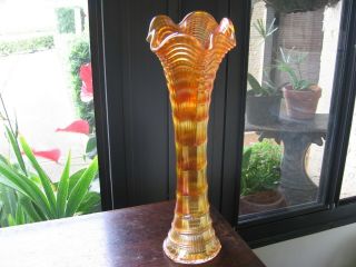 Antique Imperial Ripple Carnival Glass Tall Slim Vase 1910