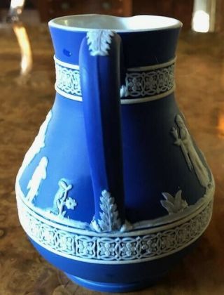 Antique Wedgwood Jasperware Pottery Pitcher 36,  Portland Blue,  White,  England 3