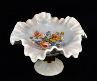 Vintage Ruffled Hand - Painted Compote Signed " Donahue "
