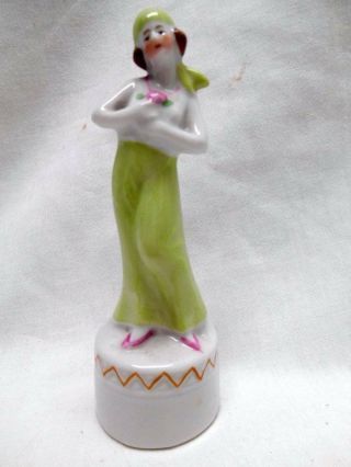 Old Germany Porcelain Art Deco Lady Woman Figurine Flower Frog Cake Topper