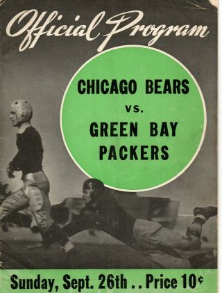 Rare Sept 26,  1943 Bears At Green Bay Packers Program - Don Hutson Cover Lambeau