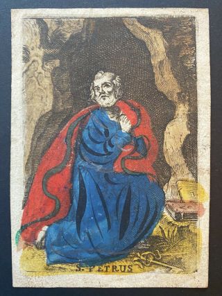 Engraving Antique 18th? Century Holy Card St.  Petrus St Peter Pray
