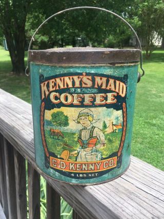 Antique Rare Kenny’s Maid Coffee Tin By C.  D Kenny Co.