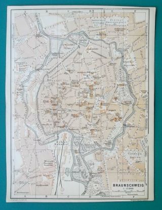 Germany Braunschweig City Town Plan - 1912 Map Baedeker 6 X 8 " (15,  5 X 20 Cm)