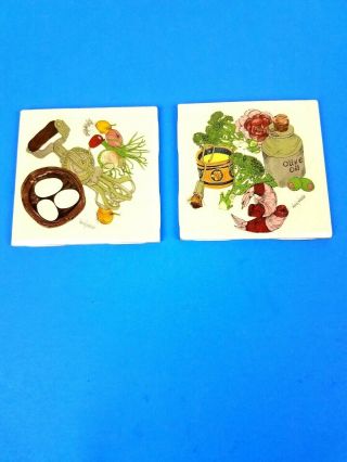 Wendy Wheeler Ceramic Art Decorated Tile Tiles Made In Usa Set Of Two (2)