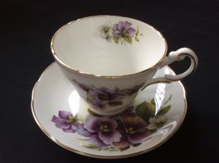 Vintage Bone China Regency Tea Cup Saucer Set Porcelain Violets Gold Trim