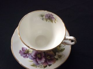 Vintage Bone China Regency Tea Cup Saucer Set Porcelain Violets Gold Trim 2