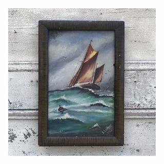 Antique Framed Signed 1928 Maritime Sailboat Seascape Oil Painting Uruguay