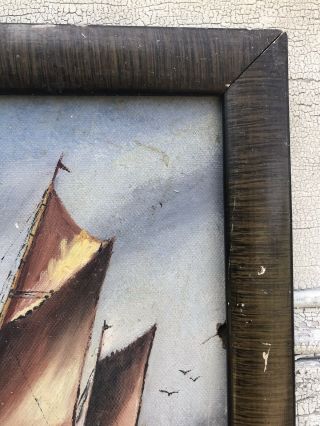 Antique Framed Signed 1928 Maritime Sailboat Seascape Oil Painting Uruguay 3