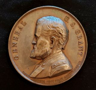 Large Rare Swiss 1868 General U.  S.  Grant Bronzed Copper Tribute Medal By H.  Bovy