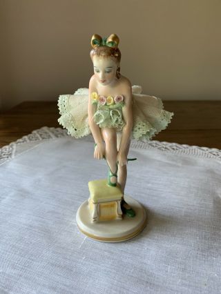 Rare Beauty Mv Irish Dresden Figurine Porcelain Lace Ballerina Dancer