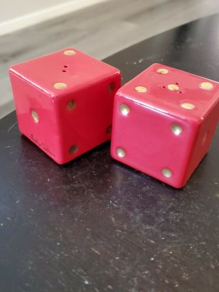 Rare Vintage Red And Gold Dice Salt & Pepper Shakers Heather Goldminc