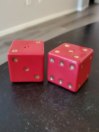Rare Vintage Red and Gold Dice Salt & Pepper Shakers Heather Goldminc 2