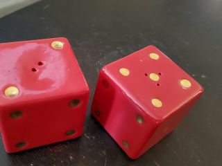 Rare Vintage Red and Gold Dice Salt & Pepper Shakers Heather Goldminc 3