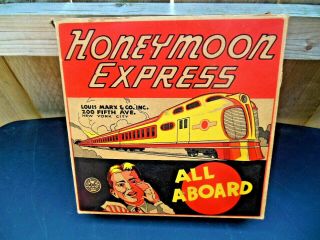 Vtg Rare Louis Marx Honeymoon Express Wind Up Train Tin Toy
