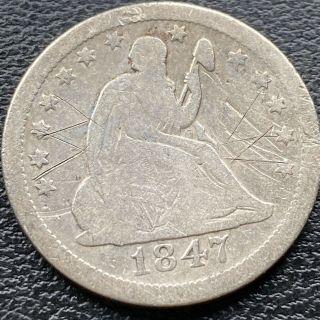 1847 O Seated Liberty Quarter Dollar 25c Rare Date Vf Details 22284