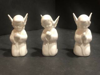 Vintage Inarco Japan Ceramic White Angels Set Of (3) Rare Figurine (repairs)