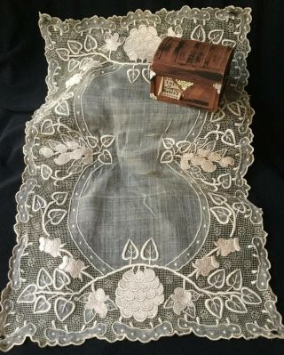 Wide Antique Lace Hand Embroidered Needle Lace Dresser Dollie Tray Placement