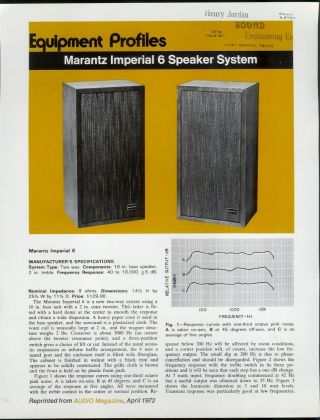 Ultra Rare Vintage Marantz Imperial 6 Speaker System Dealer Sheet Page