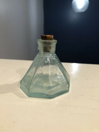 Antique Clear 8 Sided Umbrella Ink Bottle 2” Tall