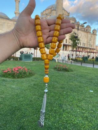 Kadim Ottoman Antique Faturan Cherry Amber Bakelite Islamic Prayer Beads -