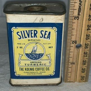 Antique Silver Sea Turmeric Spice Tin Koenig Coffee Co Cincinnati Oh Grocery Can