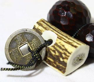 Rare Antique Japanese Kamakura Carved Goud Netsuke Edo Coin Okimono Freeship