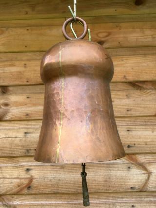 Antique Art & Crafts Hand Beaten Bulbous Copper & Brass Bell C1900