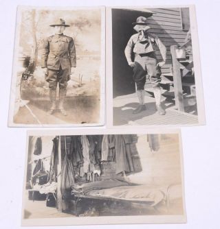 (3) Antique Real Photos & Post Card Military War Soldier Gas Mask And Bunks Rppc