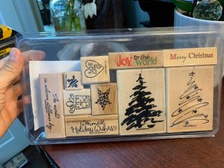 Rare Stampin Up Christmas Holiday Lot 2004 Wood Mounted Rubber Stamp Set Vintage