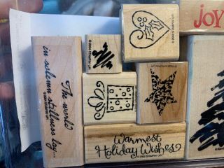 RARE Stampin Up Christmas Holiday LOT 2004 Wood Mounted Rubber Stamp SET VINTAGE 3