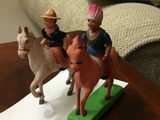 2 Vintage Cowboy Indian Horse Dolls Japan Celluloid Rare Cowboy 5 Inches