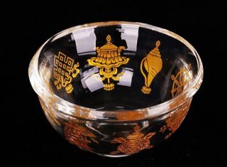 Tibetan Buddhism Offering Water Bowl Cup Glass Eight Auspicious Symbols