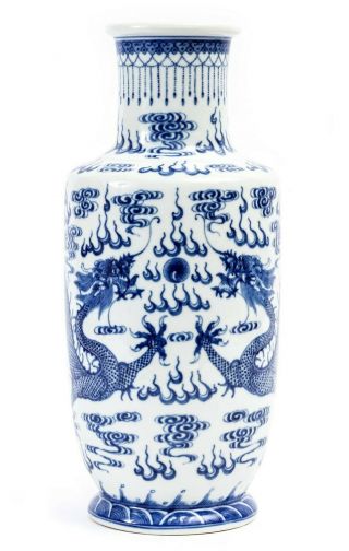 Chinese Antique Qing Dynasty,  Vase With Dragons,  Flaming Pearl,  Clouds,  1900