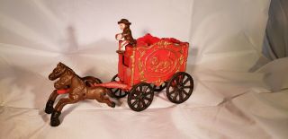 Vintage Cast - Iron Circus Wagon With Horses And Driver Rare