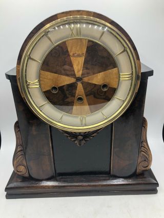 Antique German Two Tone Art Deco Style Mantle Table Shelf Clock - Empty Case