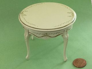 Vintage Bespaq Round Table - Cream W/gold Accents - 1:12 Scale