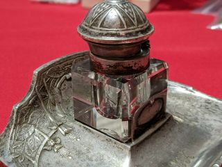 Antique Quality Pre - Wwii Square Crystal Inkwell W Sterling Silver Top Mammogram