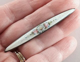 Antique Art Deco Signed F A Hermann Hand Painted Guilloche Enamel Bar Pin Brooch