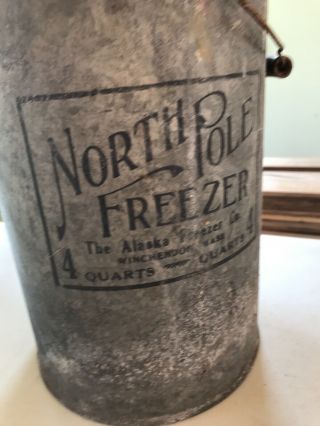 Vintage North Pole Freezer Ice Cream Maker Hand Crank Churn Rare 4 Quart 292
