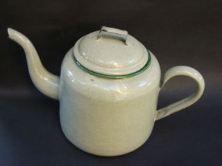 Vintage Cream Enamel Teapot Coffee Pot Antique Cookware Kitchenalia Rare 1950 