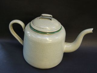 Vintage Cream Enamel Teapot Coffee Pot Antique Cookware Kitchenalia Rare 1950 ' s 2