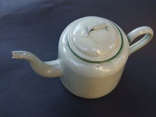 Vintage Cream Enamel Teapot Coffee Pot Antique Cookware Kitchenalia Rare 1950 ' s 3