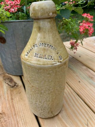 Circa 1865 Antique Andrews Johnston Philly Mead Ceramic Bottle