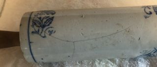 Antique Decorated Stoneware Rolling Pin Wooden Handles 2