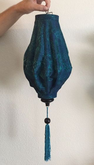 Vintage Chinese Asian Blue Silk Wood Tassle Lantern Decor Retro Rare Retro Print