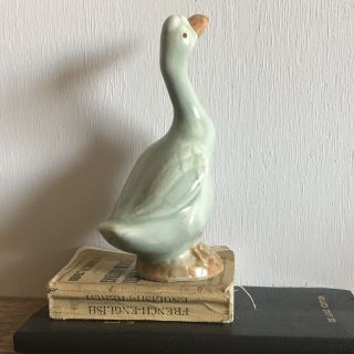 Vintage Chinese Celadon Duck Figurine 4” Porcelain Duck Celadon Glazed Duck 2