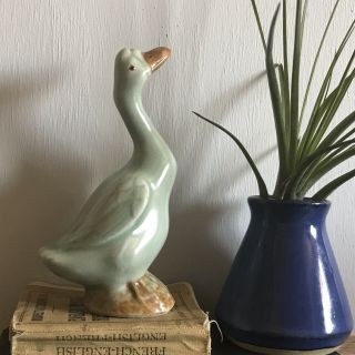 Vintage Chinese Celadon Duck Figurine 4” Porcelain Duck Celadon Glazed Duck 3